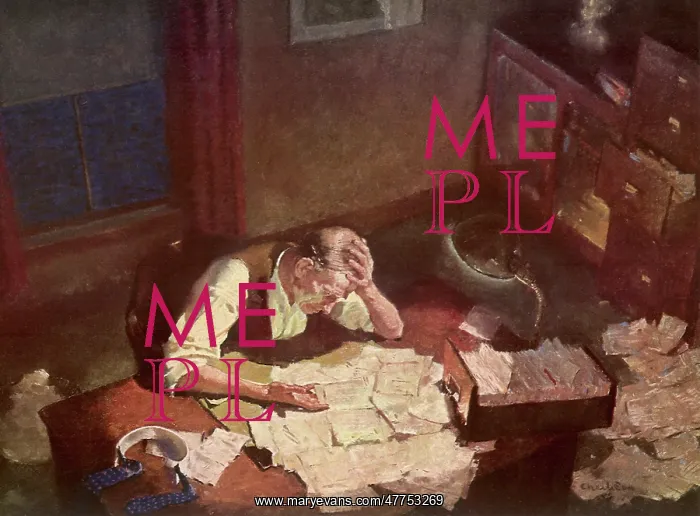 : Frustrated Man looking over Old Files : Frustrated Man looking over Old Files