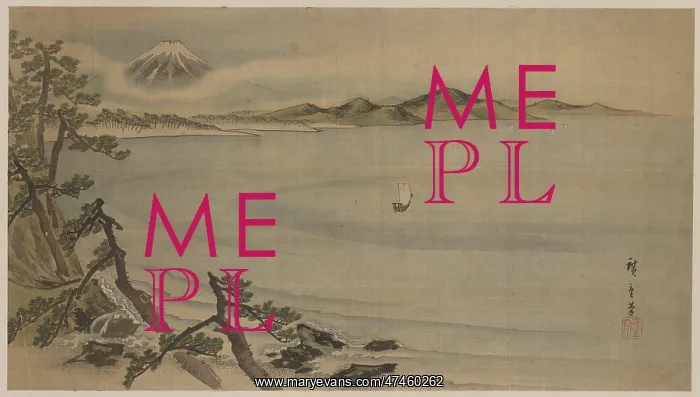 : Fukeiga. Painting shows a bird's-eye view of the bay with sailing ship offshore : Fukeiga. Painting shows a bird's-eye view of the bay with sailing ship offshore