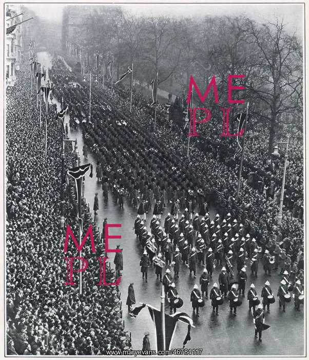 : Funeral of George V - massed bands in Piccadilly : Funeral of George V - massed bands in Piccadilly