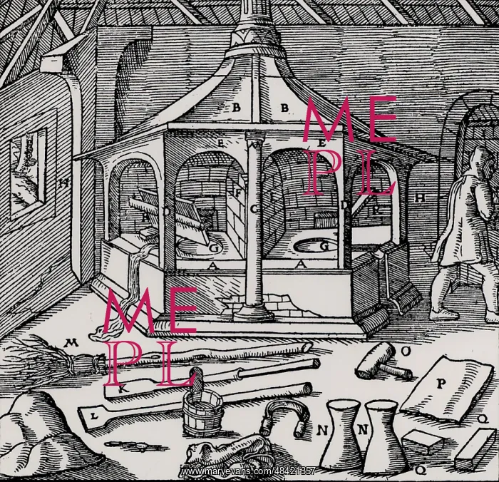 : Furnace for refining copper (Basle, 1556). Woodcut : Furnace for refining copper (Basle, 1556). Woodcut