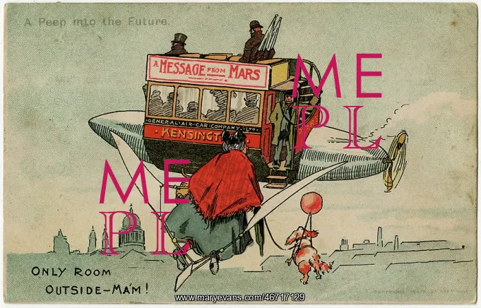 : Future Prediction - Flying Bus - Humorous Postcard : Future Prediction - Flying Bus - Humorous Postcard