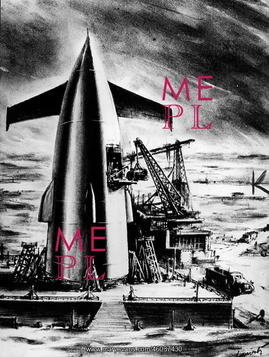 : future, spaceship is loading, drawing, 1950s : future, spaceship is loading, drawing, 1950s
