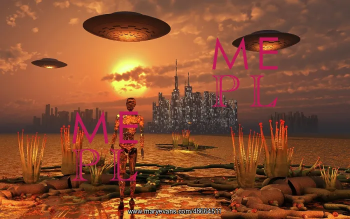 : A futuristic alien city, featuring UFO's and androids : A futuristic alien city, featuring UFO's and androids