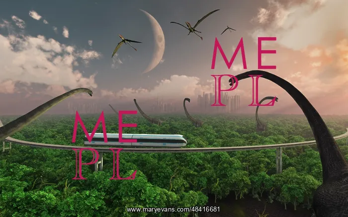 : Futuristic concept of a monorail ride through a dinosaur ? : Futuristic concept of a monorail ride through a dinosaur ?