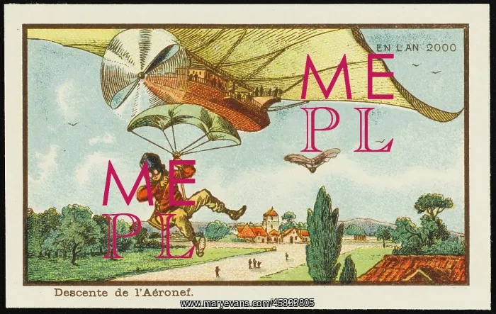 : Futuristic pilot leaving his airship by parachute : Futuristic pilot leaving his airship by parachute
