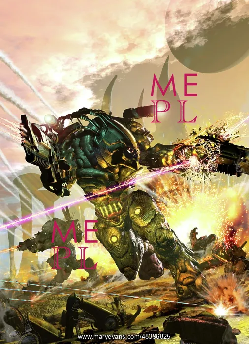 : Futuristic robotic marines charging on a battlefield : Futuristic robotic marines charging on a battlefield