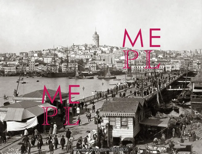 : Galata Bridge, Constantinople, (Istanbul), Turkey, circa 189 : Galata Bridge, Constantinople, (Istanbul), Turkey, circa 189