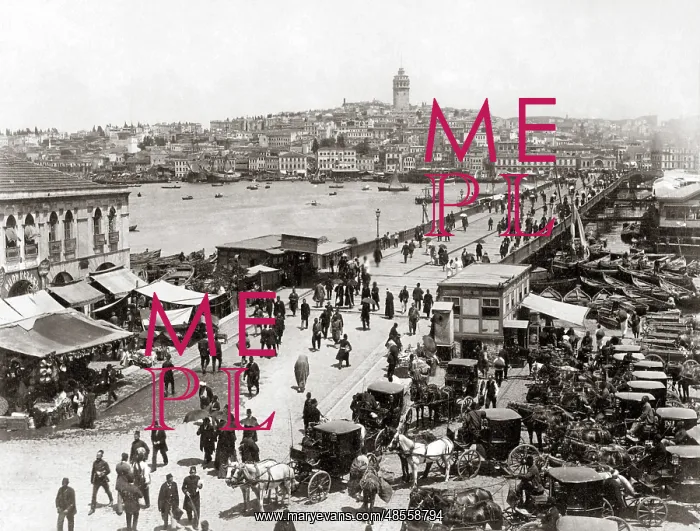 : Galata Bridge, Constantinople, (Istanbul) Turkey, circa 1890 : Galata Bridge, Constantinople, (Istanbul) Turkey, circa 1890