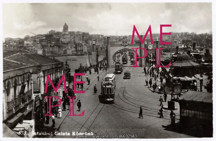 : Galata Bridge with Tram and temporary ceremonial gateway : Galata Bridge with Tram and temporary ceremonial gateway