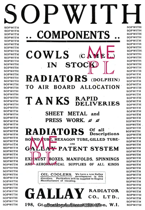 : Gallay Aeroplane Radiators, Cowls & Tanks : Gallay Aeroplane Radiators, Cowls & Tanks