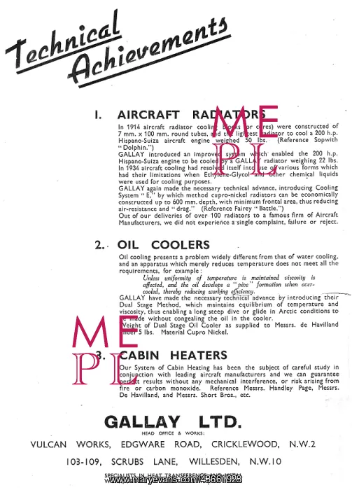 : Gallay Aeroplane Radiators & Heat Exchange Components : Gallay Aeroplane Radiators & Heat Exchange Components