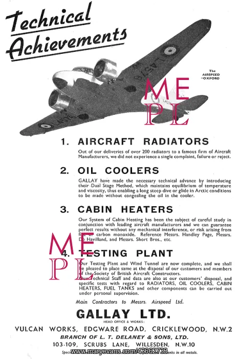 : Gallay Aeroplane Radiators & Heat Exchange Components : Gallay Aeroplane Radiators & Heat Exchange Components