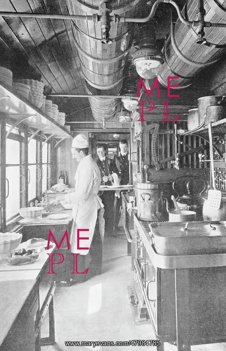 : Galley kitchen on an LNWR restaurant car, UK : Galley kitchen on an LNWR restaurant car, UK