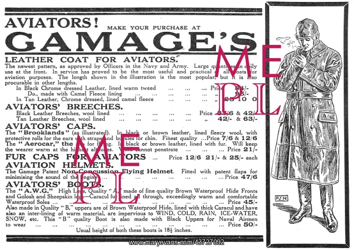 : Gamage Aviators Fur Caps, Helmets, Boots & Breeches : Gamage Aviators Fur Caps, Helmets, Boots & Breeches
