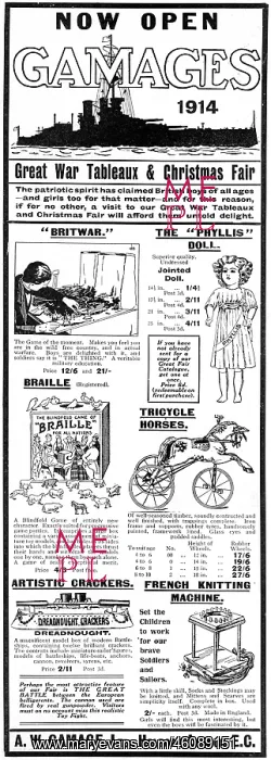 : Gamages advertisement, WW1 : Gamages advertisement, WW1