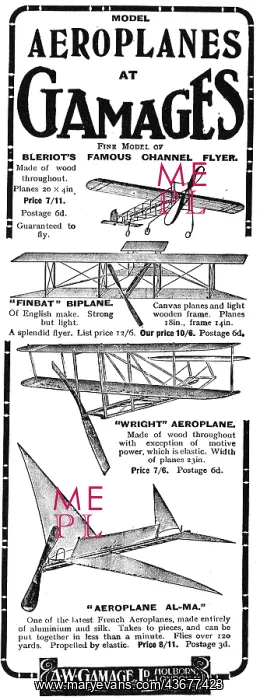 : Gamages Wright Model Aeroplane. Elastic Power 7 / 6 : Gamages Wright Model Aeroplane. Elastic Power 7 / 6