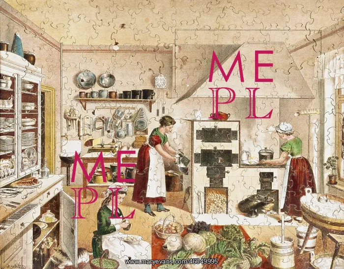 : game, jigsaw puzzle, Kitchen work, colour lithograph : game, jigsaw puzzle, Kitchen work, colour lithograph