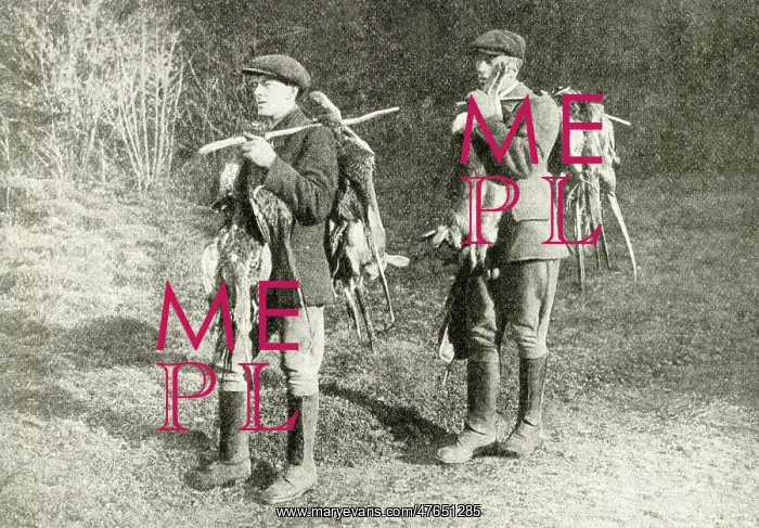 : Two gamekeepers carrying pheasants and hares : Two gamekeepers carrying pheasants and hares