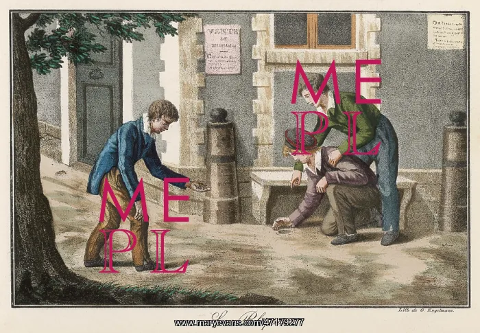 : Games: three boys playing marbles : Games: three boys playing marbles