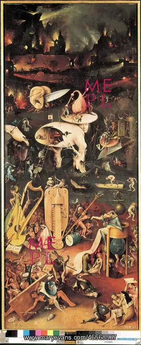 : The Garden of Earthly Delights. Right panel of the triptych : The Garden of Earthly Delights. Right panel of the triptych