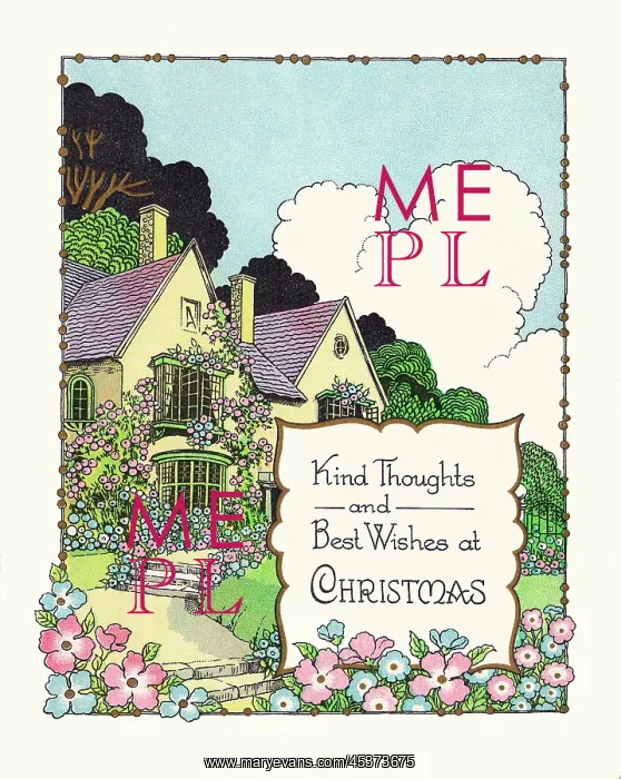 : Garden scene on a Christmas card : Garden scene on a Christmas card