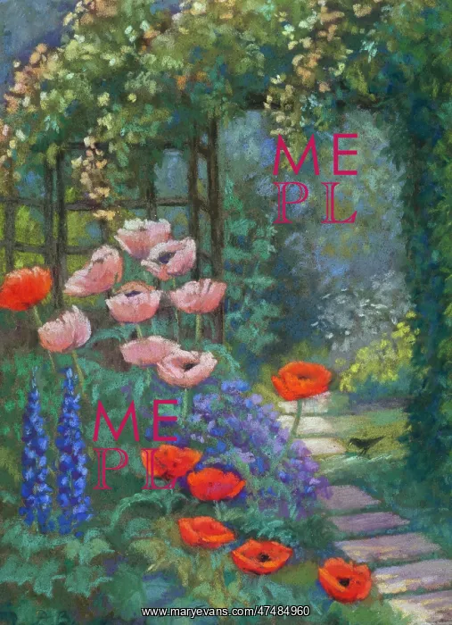  : Garden scene with pergola, path etc