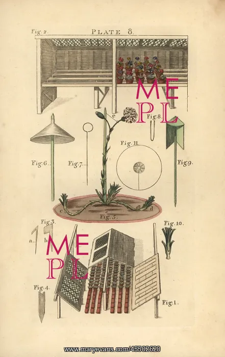 : Gardening tools and equipment, circa 1800 : Gardening tools and equipment, circa 1800