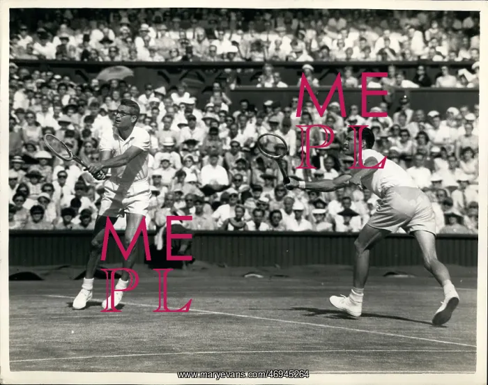 : Gardnar Mulloy and Budge Patty in doubles match, Wimbledon : Gardnar Mulloy and Budge Patty in doubles match, Wimbledon