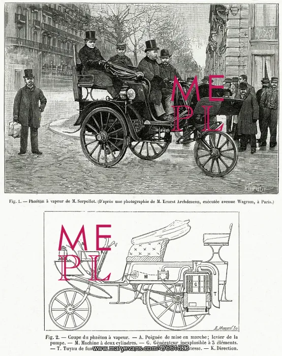 : Gardner-Serpollet's water injected, three-wheeled car 1891 : Gardner-Serpollet's water injected, three-wheeled car 1891