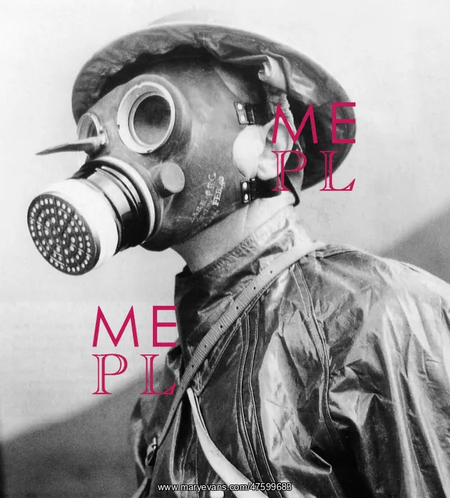 : Gas Masks. British soldier wearing a gas mask : Gas Masks. British soldier wearing a gas mask