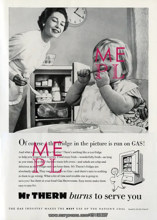 : Gas refrigerator advertisement, 1950s : Gas refrigerator advertisement, 1950s