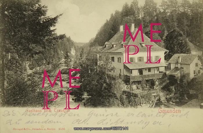 : Gasthaus at Traunfall. About 19103. Collotype : Gasthaus at Traunfall. About 19103. Collotype
