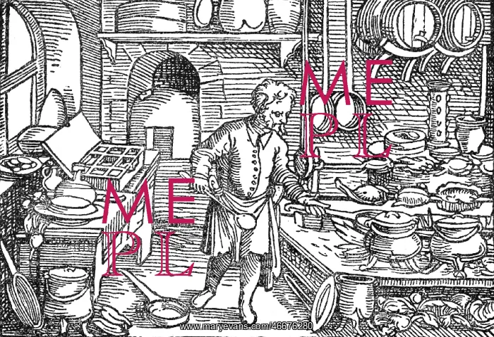 : gastronomy, kitchen, cook in kitchen, woodcut : gastronomy, kitchen, cook in kitchen, woodcut