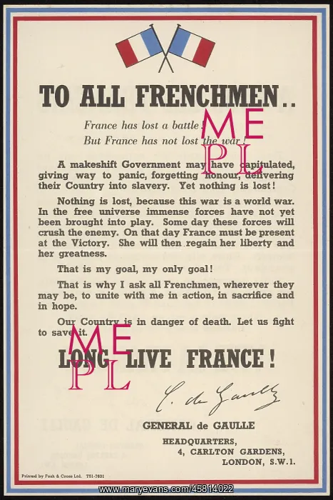 : DE GAULLE DECLARATION : DE GAULLE DECLARATION