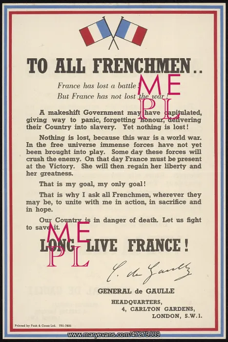 : DE GAULLE DECLARATION : DE GAULLE DECLARATION