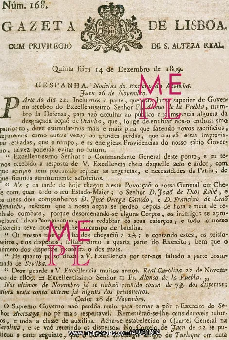 : Gazeta de Lisboa. Historical context of the Peninsular War : Gazeta de Lisboa. Historical context of the Peninsular War