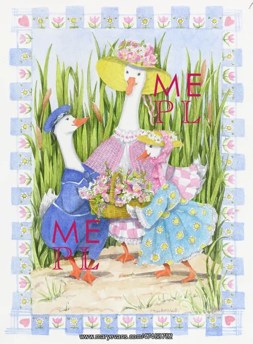 : Geese with a basket of flowers : Geese with a basket of flowers