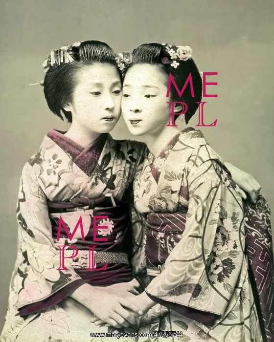 : Geishas in intimate pose, Japan : Geishas in intimate pose, Japan