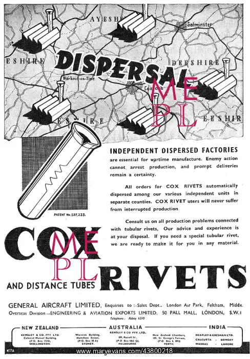 : General Aircraft GAL Cox Rivets, Clamps & Distance Tubes : General Aircraft GAL Cox Rivets, Clamps & Distance Tubes