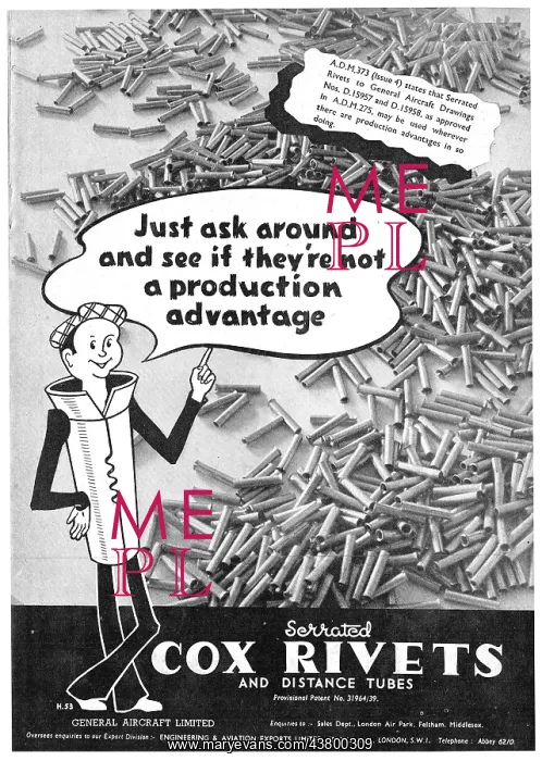 : General Aircraft GAL Cox Rivets, Clamps & Distance Tubes : General Aircraft GAL Cox Rivets, Clamps & Distance Tubes