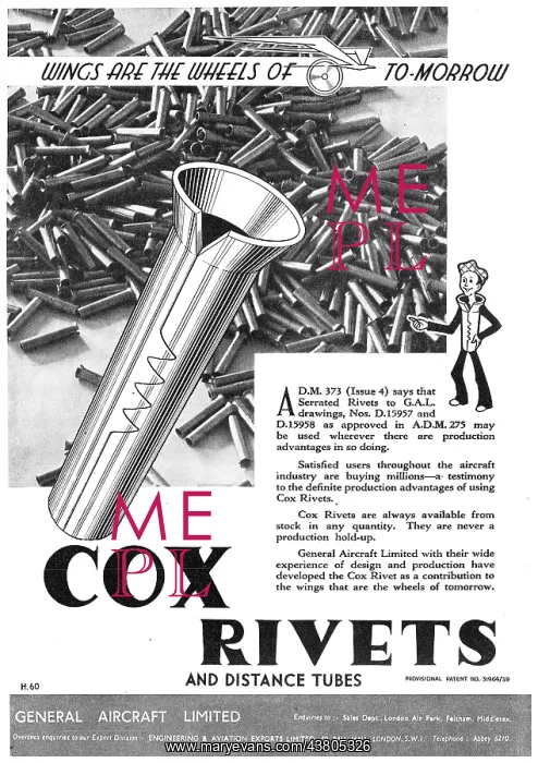 : General Aircraft GAL Cox Rivets, Clamps & Distance Tubes : General Aircraft GAL Cox Rivets, Clamps & Distance Tubes