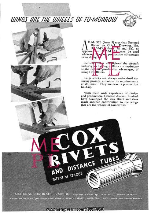 : General Aircraft GAL Cox Rivets, Clamps & Distance Tubes : General Aircraft GAL Cox Rivets, Clamps & Distance Tubes