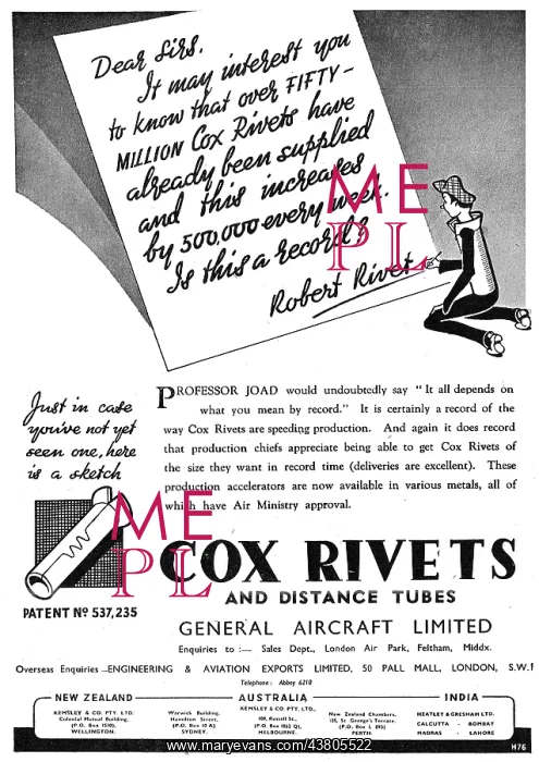 : General Aircraft GAL Cox Rivets, Clamps & Distance Tubes : General Aircraft GAL Cox Rivets, Clamps & Distance Tubes