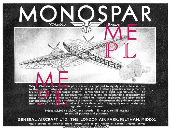 : General Aircraft Monospar : Chassis-Borne : General Aircraft Monospar : Chassis-Borne