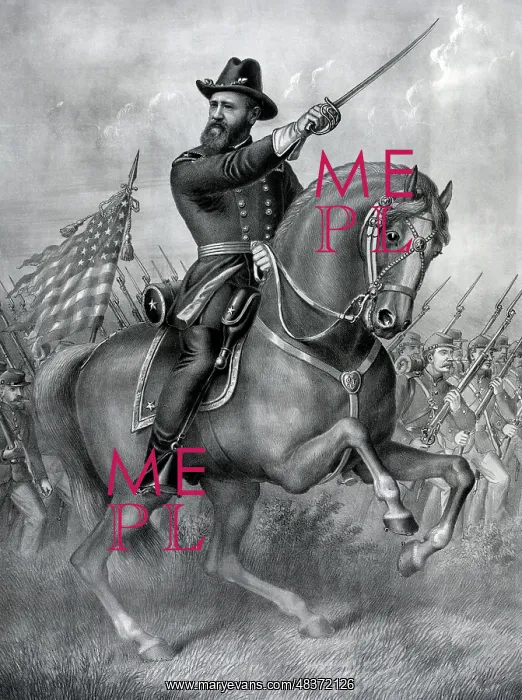 : General Benjamin Harrison on horseback, leading : General Benjamin Harrison on horseback, leading