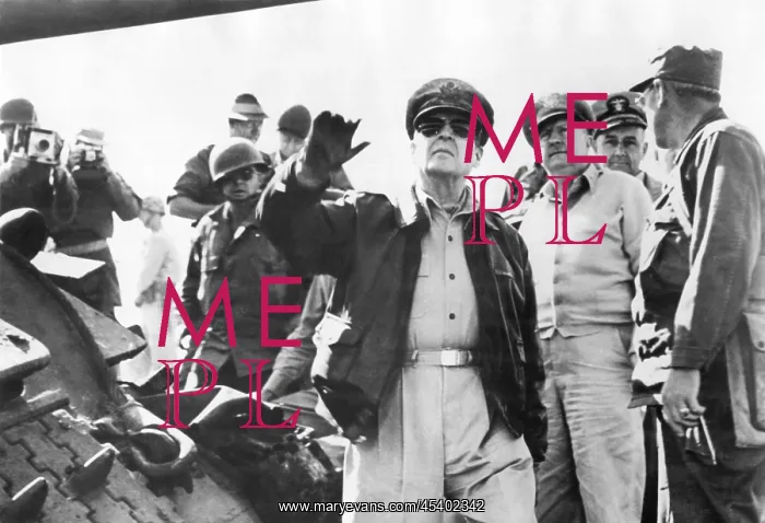 : General Douglas MacArthur inspecting troops in : General Douglas MacArthur inspecting troops in