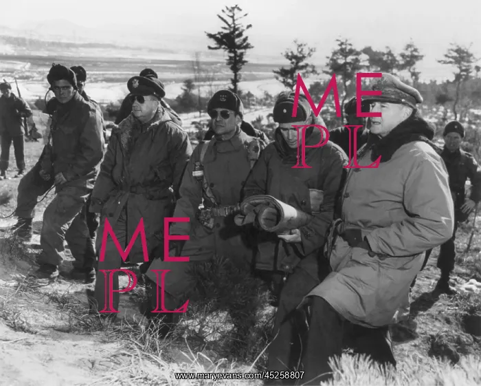: General Douglas MacArthur at the front lines above : General Douglas MacArthur at the front lines above