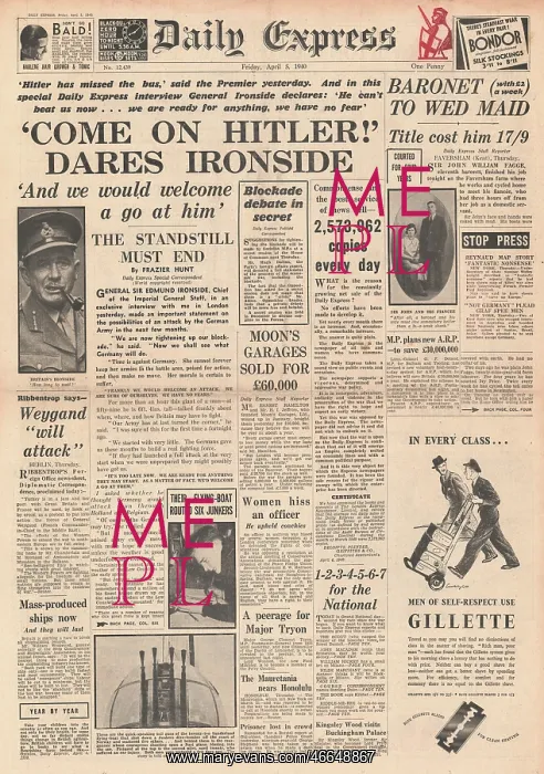 : General Edmund Ironside dares Hitler to attack : General Edmund Ironside dares Hitler to attack