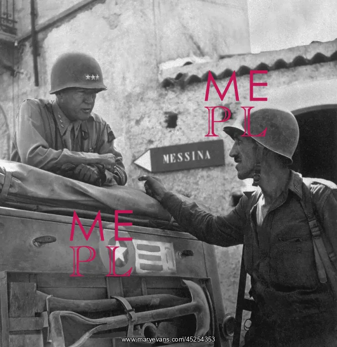 : General George Patton talking with Col. Lyle Bernard : General George Patton talking with Col. Lyle Bernard