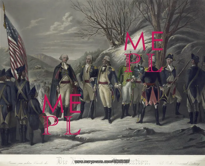 : General George Washington standing with European : General George Washington standing with European